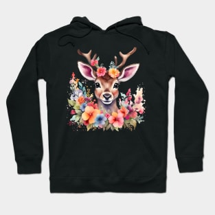 A deer decorated with beautiful watercolor flowers Hoodie